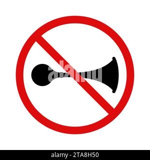 No horn road sign isolated on white background. Crossed out signal horn icon, prohibition of harsh sounds. Ban honking. No loud sound symbol. Stock Vector