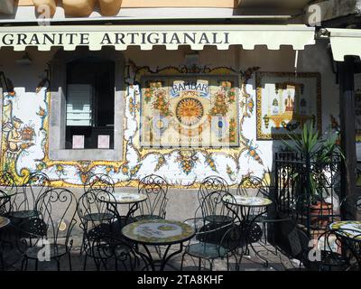 Bam Bar, Bambar, small cafe-bar, coffee shop, Taormina, Messina, Sicily, Sicilia, Italy, Europe Stock Photo