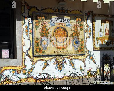 Bam Bar, Bambar, small cafe-bar, coffee shop, Taormina, Messina, Sicily, Sicilia, Italy, Europe Stock Photo