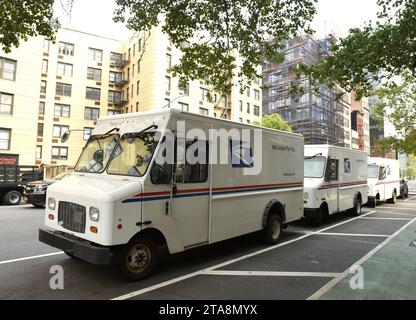 New York, USA - June 9, 2018: The cars of United States Postal Service (USPS) on the street of New York. Stock Photo