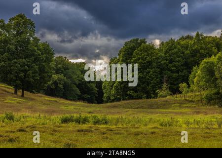 Clearing storm over a farmer's field in northern Wisconsin. Stock Photo