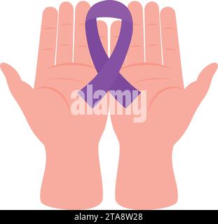 rett syndrome purple ribbon on hands Stock Vector