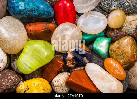 Close up of colorful polished rocks from Lake Superior Stock Photo