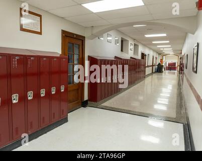 Row of student lockers in a high school in New Jersey Stock Photo
