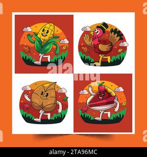 hand drawn cartoon character thanksgiving celebration design vector illustration Stock Vector