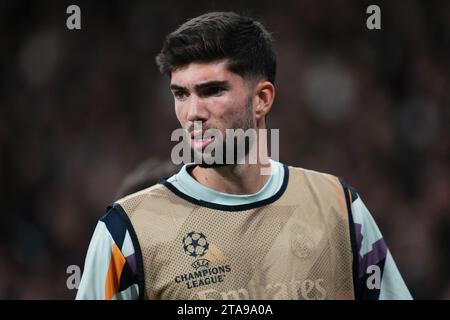 Madrid, Spain. 29th Nov, 2023. Theo Zidane of Real Madrid during the UEFA Champions League match, Group C, between Real Madrid and SCC Napoli played at Santiago Bernabeu Stadium on November 29, 2023 in Madrid, Spain. (Photo by Bagu Blanco/PRESSINPHOTO) Credit: PRESSINPHOTO SPORTS AGENCY/Alamy Live News Stock Photo