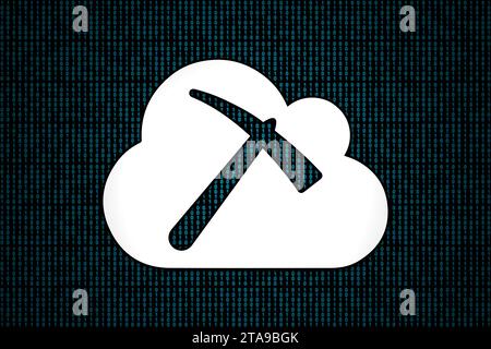 Cloud mining on a binary code background. Stock Photo