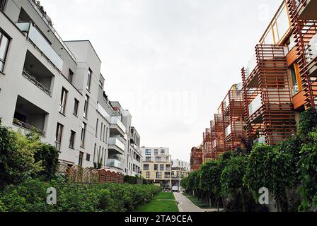 Modern apartment building in sunny day. Exterior, residential house facade Stock Photo