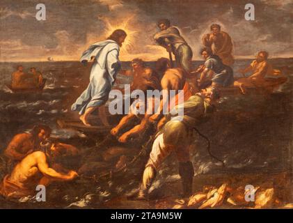 VICENZA, ITALY - NOVEMBER 6, 2023: The painting of Mirracle Fishing in Basilica dei Santi Felice e Fortunato by unknown artist. Stock Photo
