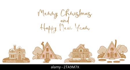 Gingerbread house a winter holiday card template. Poster web design Vector illustration. Stock Vector