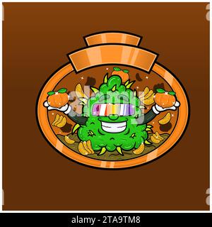 Orange Flavor with Weed Mascot Cartoon. Weed Design For Logo, Label and Packaging Product. Vectors and Illustrations Stock Vector