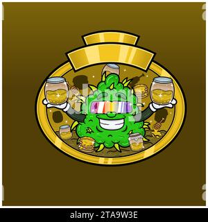 Honey Flavor with Weed Mascot Cartoon. Weed Design For Logo, Label and Packaging Product. Vectors and Illustrations Stock Vector