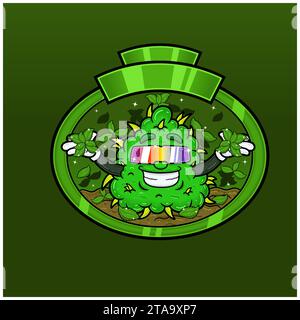Mint Flavor with Weed Mascot Cartoon. Weed Design For Logo, Label and Packaging Product. Vectors and Illustrations Stock Vector