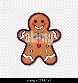 Flat Vector Gingerbread Man. Christmas Icon. Gingerbread Design Template, Holiday Winter Symbol. New Year Cookies, Sweets Concept. Vector illustration Stock Vector