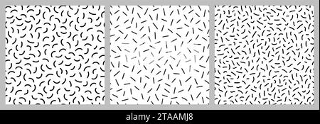 Small dash pattern on white background set. Hand drawn small black dash seamless pattern. Simple minimal abstract, geometric texture design seamless background. Vector illustration Stock Vector
