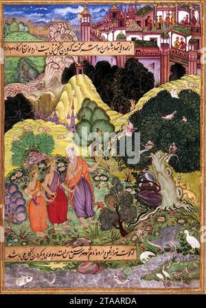 Vishvamitra führt Rama und Lakshmana zu seiner Einsiedelei 1594. Stock Photo