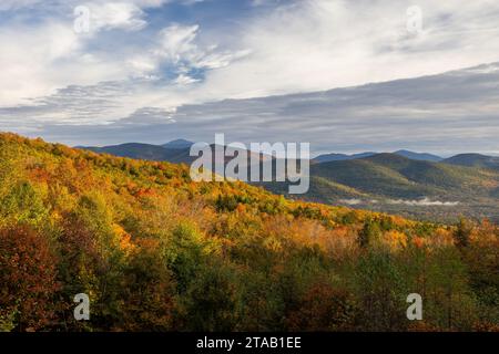 View of the fall foliage from Bear Notch Road in the morning, White Mountain National Forest, New Hampshire Stock Photo