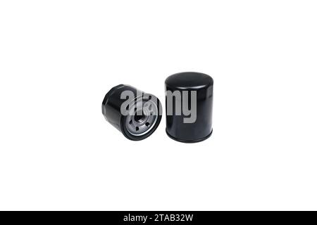 Engine oil filter isolated on white background include clipping path , Car spare parts concept Stock Photo