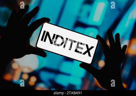 Brazil. 24th Nov, 2023. In this photo illustration, the Inditex logo is displayed on a smartphone screen. (Photo by Rafael Henrique/SOPA Images/Sipa USA) *** Strictly for editorial news purposes only *** Credit: Sipa USA/Alamy Live News Stock Photo