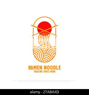 outline pasta noodle logo design vector, ramen food and beverages logo icon vector illustration, japanese restaurant logo template Stock Vector