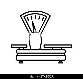 Icon of old mechanical scales. Outline object isolated on white. Vector illustration. Traditional balance scales. Stock Vector