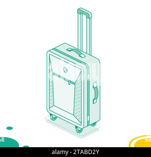 Suitcase on wheels isolated on white background. Isometric outline icon. Vector illustration. Luggage. Travel symbol. Stock Vector