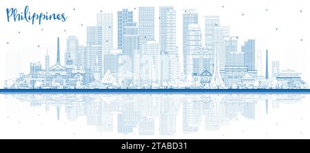 Outline Philippines City skyline with blue buildings and reflections. Vector illustration. Travel concept with historic architecture. philippines city Stock Vector