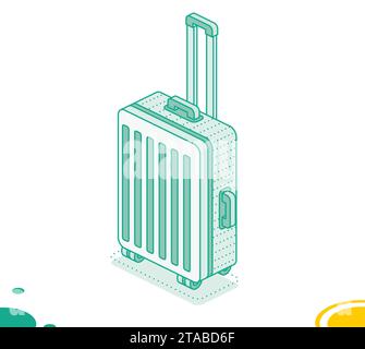 Suitcase on wheels isolated on white background. Isometric outline icon. Vector illustration. Luggage. Travel symbol. Stock Vector