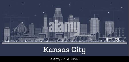 Outline Kansas City Missouri city skyline with white buildings. Vector illustration. Business travel and tourism concept with historic architecture. Stock Vector