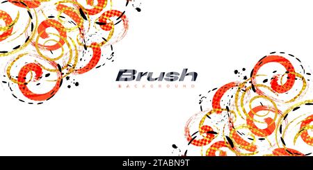 Abstract Black, Orange and Yellow Brush Background with Halftone Effect. Sport Background. Brush Stroke Illustration for Banner or Poster Stock Vector