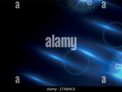 Abstract black background with blue neon glowing stripes. Vector technology design Stock Vector