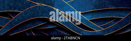 Dark blue grunge corporate abstract wavy background with golden lines. Vector banner design Stock Vector