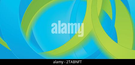 Bright green and blue geometrical circles abstract background. Vector banner design Stock Vector