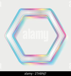 Holographic hexagon frame geometric abstract tech background. Vector art colorful design Stock Vector