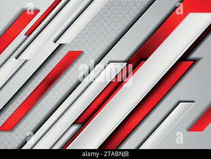 Bright red and grey abstract tech geometric background with glossy stripes. Vector design Stock Vector
