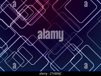 Blue and purple glowing neon squares abstract tech background. Geometric vector design Stock Vector