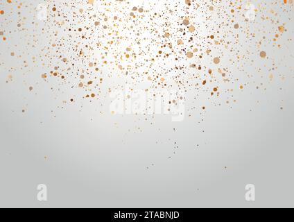 Golden shiny sparkling particles on light grey background. Vector design Stock Vector