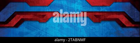 Red and blue grunge abstract technology background. Geometric vector banner design Stock Vector