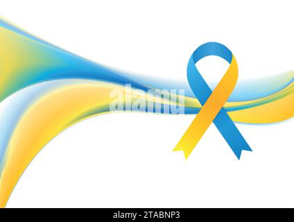 Abstract wavy background with tape, Ukrainian flag colors. Vector design Stock Vector