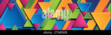 Colorful triangles abstract geometric hi-tech background. Vector banner design Stock Vector