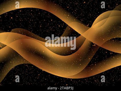 Golden glossy smooth waves and shiny dots abstract background. Vector design Stock Vector
