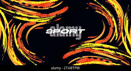 Abstract Black, Orange and Yellow Brush Background with Halftone Effect. Sport Background. Brush Stroke Illustration for Banner or Poster Stock Vector