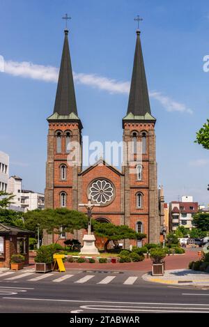 Twin tower spire classical and elegant, Church architecture, Daegu, South Korea Stock Photo