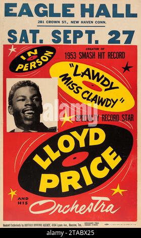 Lloyd Price 1958 New Haven, Conn. 'Spinning Discs' Concert Poster 'Lawdy Miss Clawdy' Stock Photo