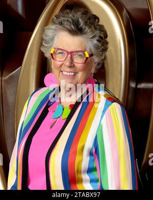 Nov 28, 2023 - London, England, UK - Prue Leith attending Wonka World Premiere, Royal Festival Hall Stock Photo