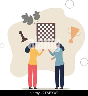 People hobbies and favorite activities.woman rivals contenders for the cup. concept of chess and board games.flat vector illustration. Stock Vector