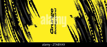 Black Grunge Brush Background with Arrow Isolated on Yellow Background. Sport Background. Scratch and Texture Elements For Design Stock Vector