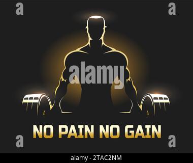 Gym emblem presenting bodybuilder with barbell isolated on black backround hand drawn vector illustration. Stock Vector