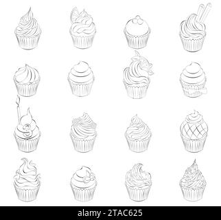 Hand Drawn Sketch set of Cupcakes Vector Illustration Stock Vector