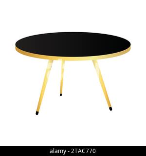 Round coffee table on white Background. Vector illustration in trendy flat style. Living room furniture. Black and golden cafe table. low round table. Stock Vector